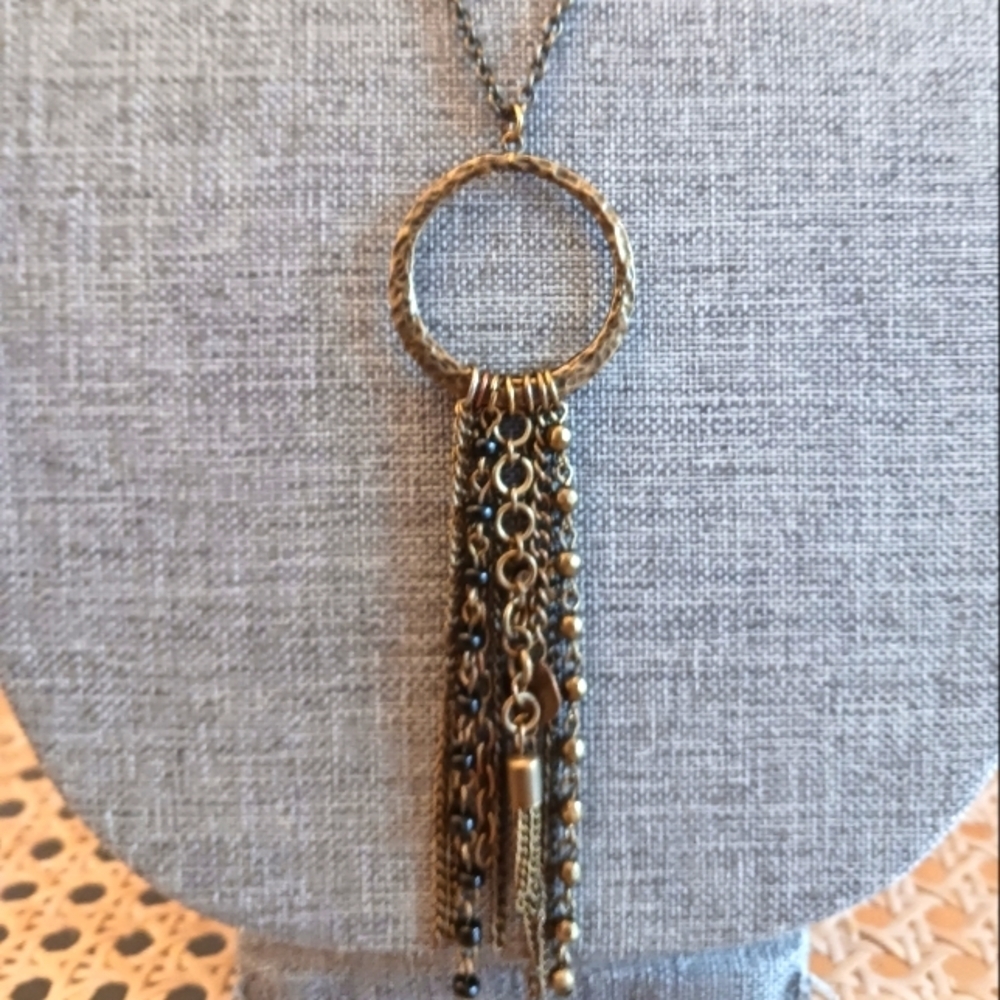 Long Contemporary Bronze Colored Necklace - Pre-loved (34")